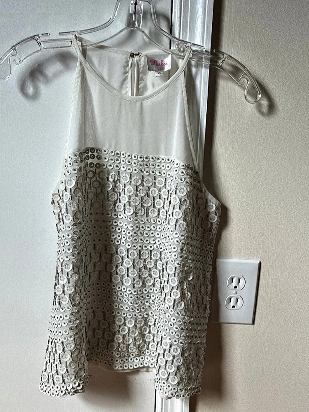 Parker silk ivory beaded embellished sleeveless top size XS